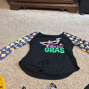 Woman’s Black Mardi Gras Graphic Long-Sleeve Top